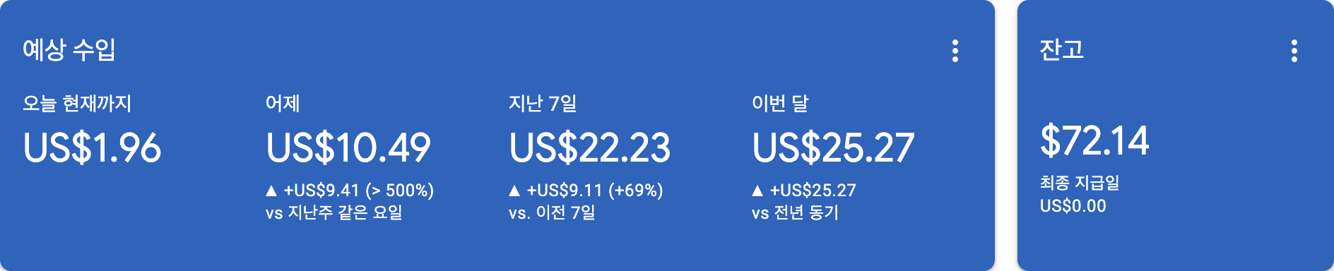 2026년 10월 9일 실제 애드센스 수익 카드